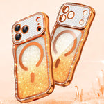 Custodia per telefono magnetica in TPU con glitter e cornice ondulata a forma di stella e diamante elettroplaccato., For iPhone 16 Pro, For iPhone 16