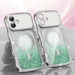 Custodia per telefono magnetica in TPU con glitter e cornice ondulata a forma di stella e diamante elettroplaccato., For iPhone 16 Pro, For iPhone 16