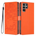 Custodia in ecopelle con stampa a rilievo di gatto per Samsung Galaxy S25+, S25