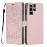 Custodia in ecopelle con stampa a rilievo di gatto per Samsung Galaxy S25+, S25