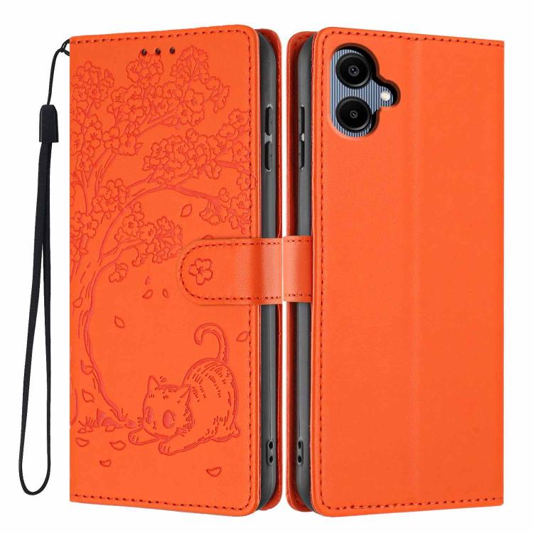 Custodia in ecopelle con stampa a rilievo di gatto per Samsung Galaxy M06 5G