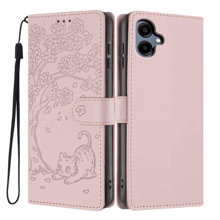 Custodia in ecopelle con stampa a rilievo di gatto per Samsung Galaxy M06 5G