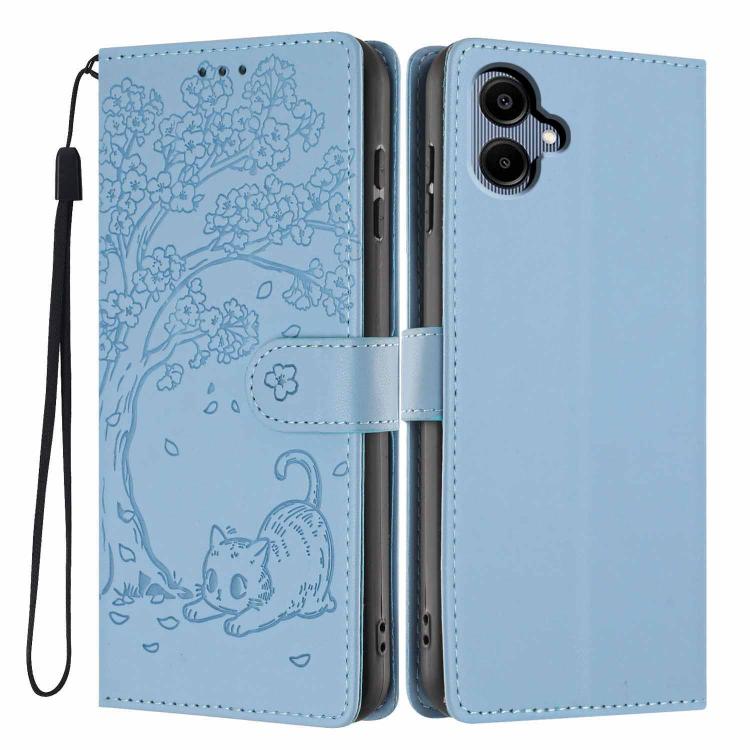 Custodia in ecopelle con stampa a rilievo di gatto per Samsung Galaxy M06 5G
