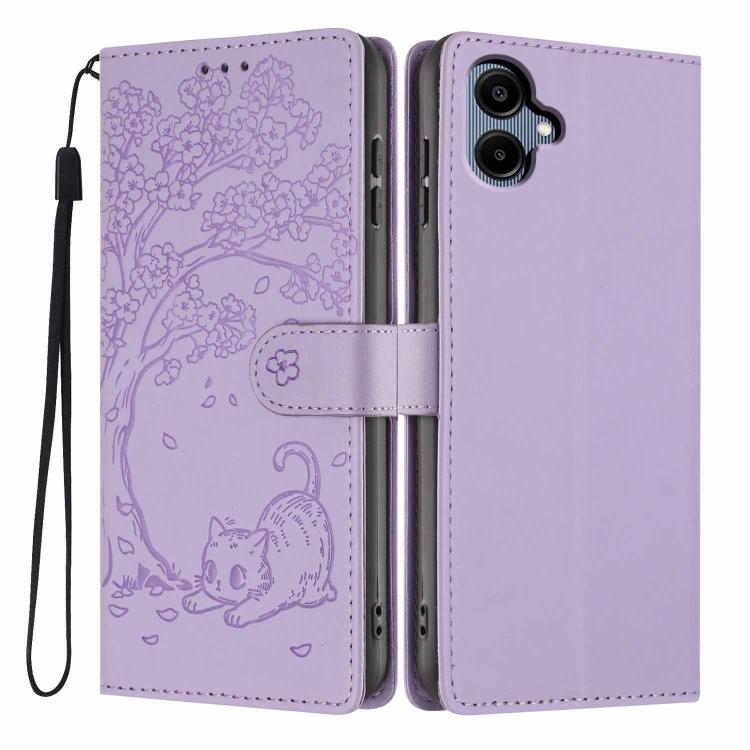 Custodia in ecopelle con stampa a rilievo di gatto per Samsung Galaxy M06 5G