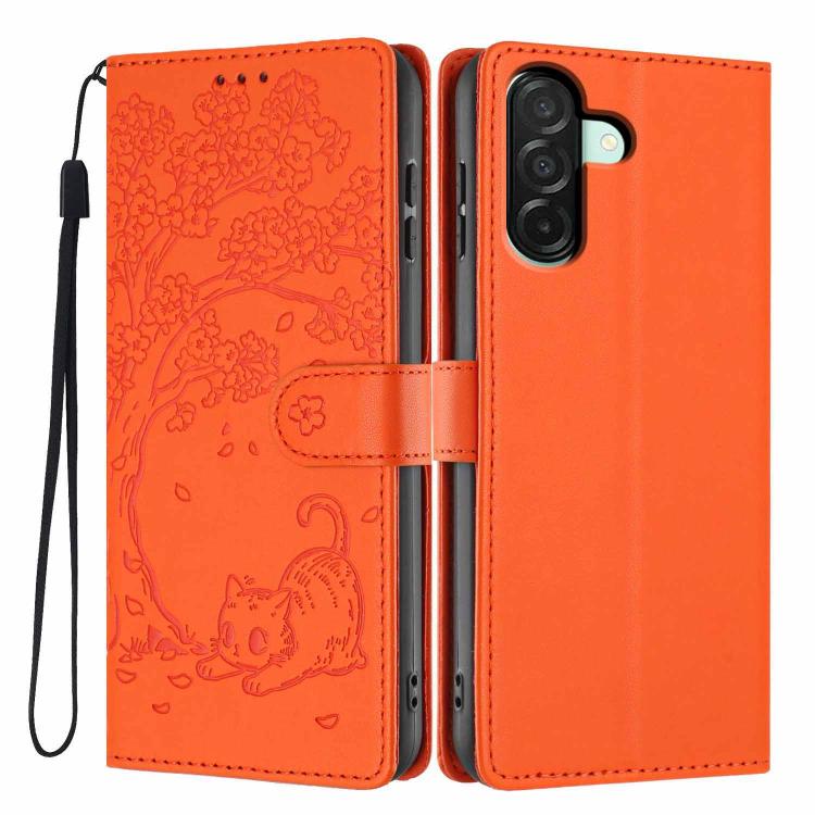 Custodia in ecopelle con stampa a rilievo di gatto per Samsung Galaxy A57 5G