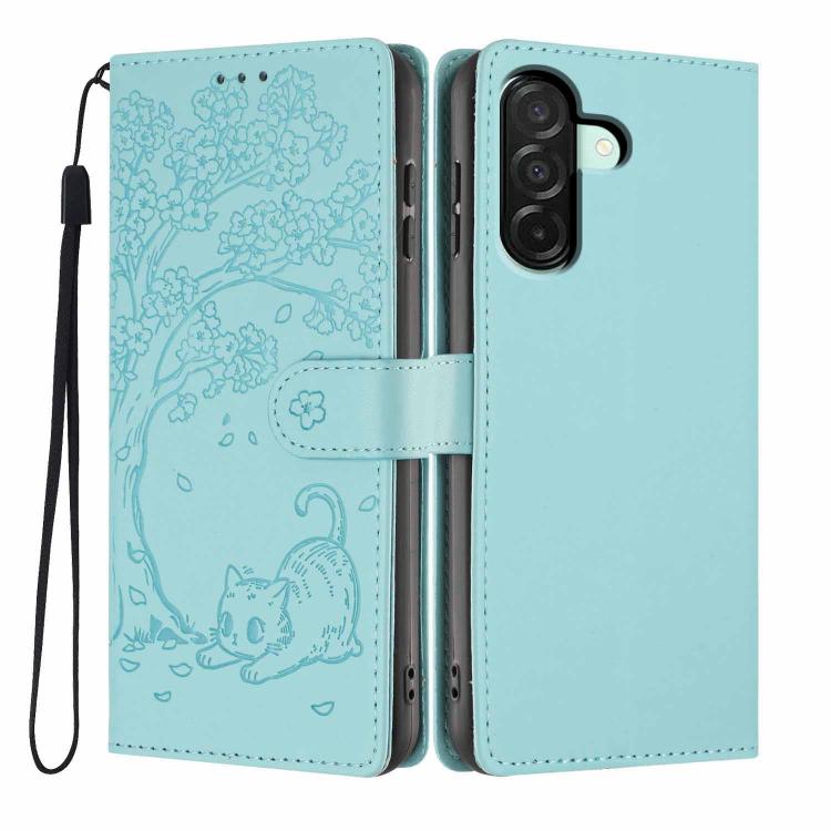 Custodia in ecopelle con stampa a rilievo di gatto per Samsung Galaxy A57 5G