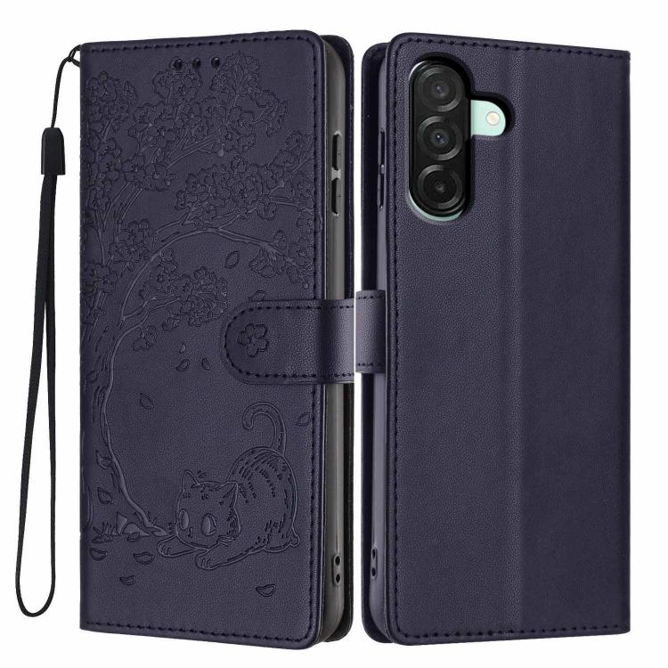 Custodia in ecopelle con stampa a rilievo di gatto per Samsung Galaxy A57 5G