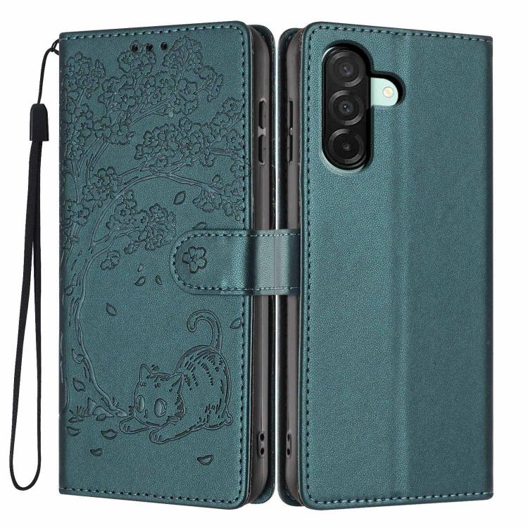 Custodia in ecopelle con stampa a rilievo di gatto per Samsung Galaxy A57 5G