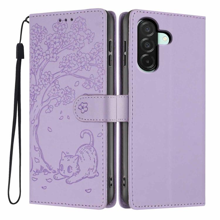 Custodia in ecopelle con stampa a rilievo di gatto per Samsung Galaxy A57 5G