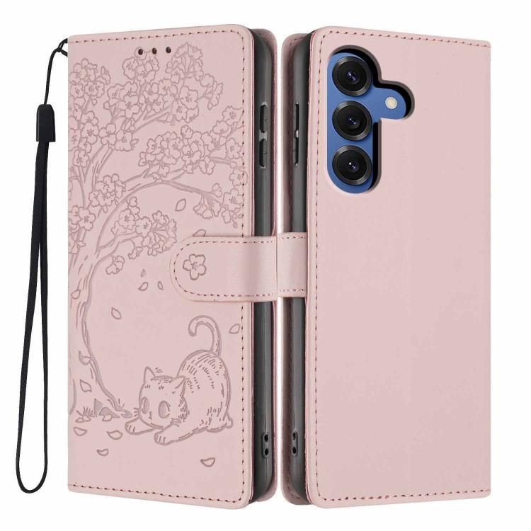 Custodia in ecopelle con stampa a rilievo di gatto per Samsung Galaxy A57 5G