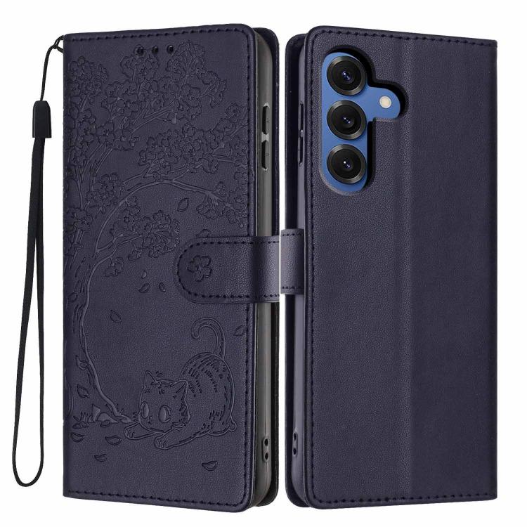 Custodia in ecopelle con stampa a rilievo di gatto per Samsung Galaxy A57 5G