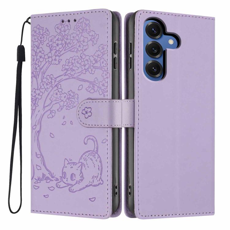 Custodia in ecopelle con stampa a rilievo di gatto per Samsung Galaxy A57 5G