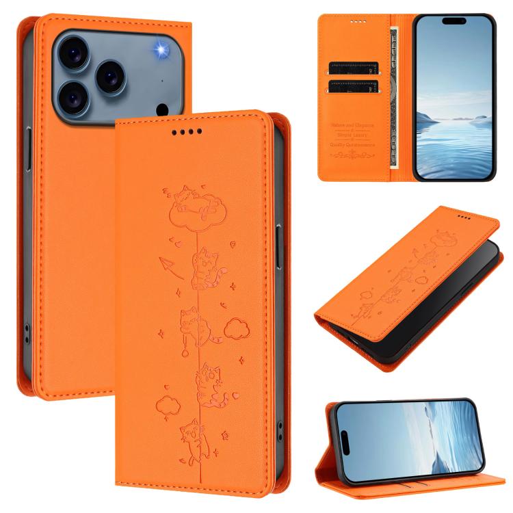 Custodia per telefono in ecopelle con protezione RFID magnetica e stampa a rilievo di simpatici gattini., For iPhone 17e / 16e, For iPhone 17 Pro Max