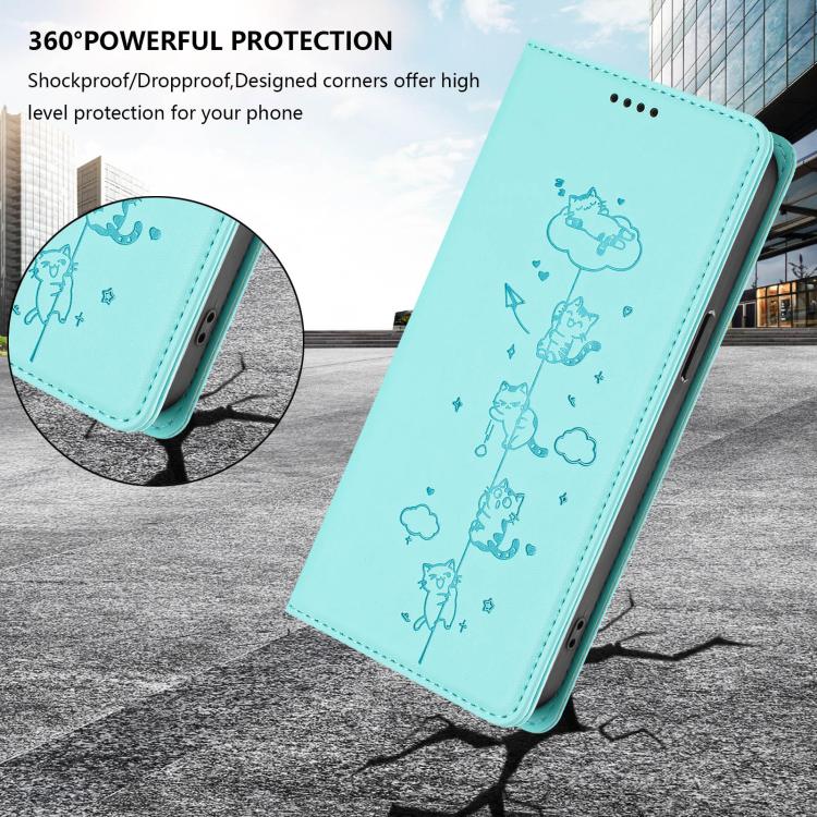 Custodia per telefono in ecopelle con protezione RFID magnetica e stampa a rilievo di simpatici gattini., For iPhone 17e / 16e, For iPhone 17 Pro Max