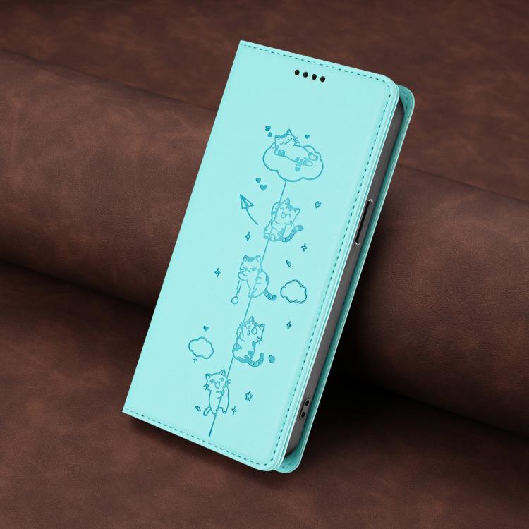 Custodia per telefono in ecopelle con protezione RFID magnetica e stampa a rilievo di simpatici gattini., For iPhone 17e / 16e, For iPhone 17 Pro Max