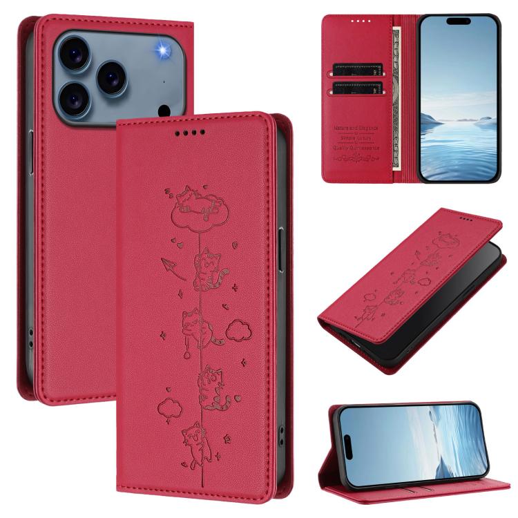 Custodia per telefono in ecopelle con protezione RFID magnetica e stampa a rilievo di simpatici gattini., For iPhone 17e / 16e, For iPhone 17 Pro Max
