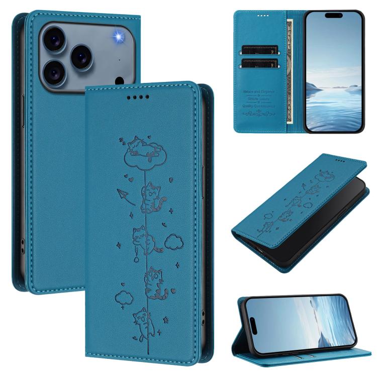 Custodia per telefono in ecopelle con protezione RFID magnetica e stampa a rilievo di simpatici gattini., For iPhone 17e / 16e, For iPhone 17 Pro Max