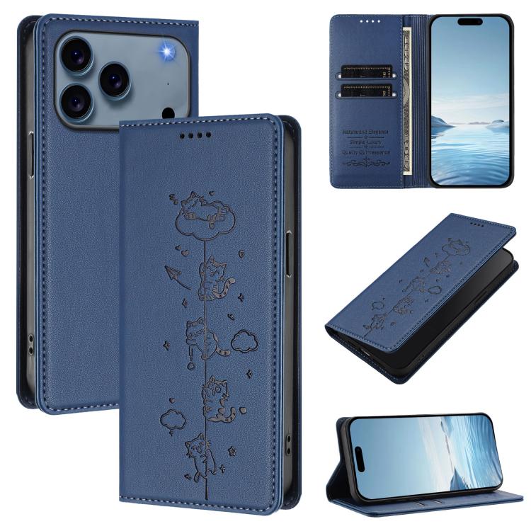 Custodia per telefono in ecopelle con protezione RFID magnetica e stampa a rilievo di simpatici gattini., For iPhone 17e / 16e, For iPhone 17 Pro Max