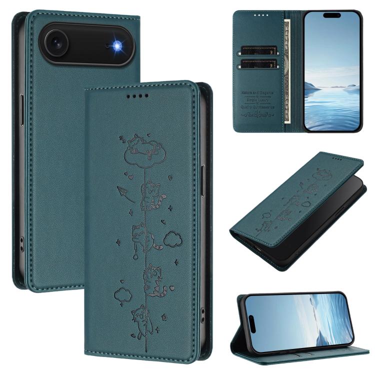Custodia per telefono in ecopelle con protezione RFID magnetica e stampa a rilievo di simpatici gattini., For iPhone Air, For iPhone 16 Pro Max