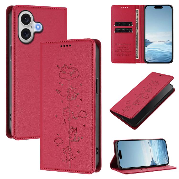 Custodia per telefono in ecopelle con protezione RFID magnetica e stampa a rilievo di simpatici gattini., For iPhone 16, For iPhone 15 Pro Max