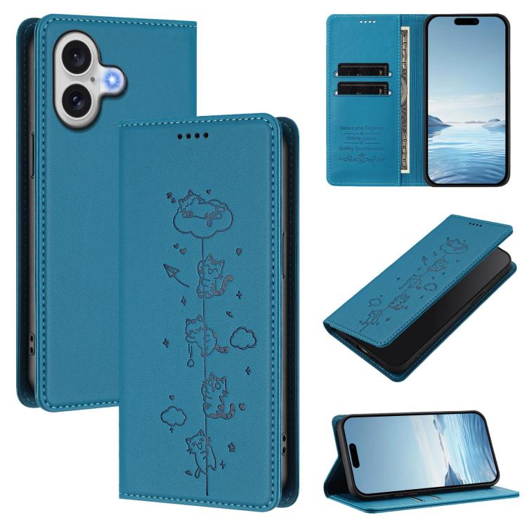 Custodia per telefono in ecopelle con protezione RFID magnetica e stampa a rilievo di simpatici gattini., For iPhone 16, For iPhone 15 Pro Max