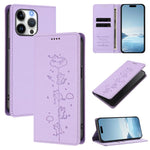 Custodia per telefono in ecopelle con protezione RFID magnetica e stampa a rilievo di simpatici gattini., For iPhone 16, For iPhone 15 Pro Max