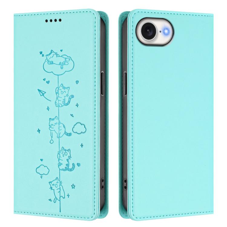 Custodia per telefono in ecopelle con protezione RFID magnetica e stampa a rilievo di simpatici gattini., For iPhone 17 Pro, For iPhone 17
