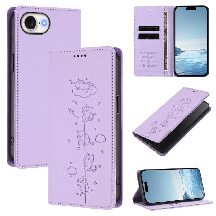 Custodia per telefono in ecopelle con protezione RFID magnetica e stampa a rilievo di simpatici gattini., For iPhone 17 Pro, For iPhone 17