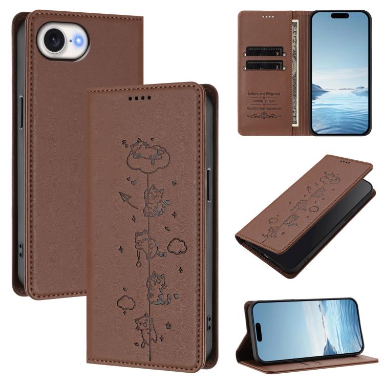 Custodia per telefono in ecopelle con protezione RFID magnetica e stampa a rilievo di simpatici gattini., For iPhone 17 Pro, For iPhone 17