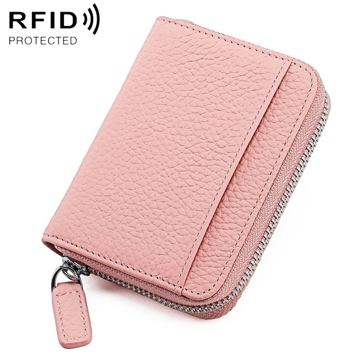 Portacarte a fisarmonica in pelle con cerniera e protezione RFID