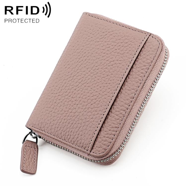 Portacarte a fisarmonica in pelle con cerniera e protezione RFID