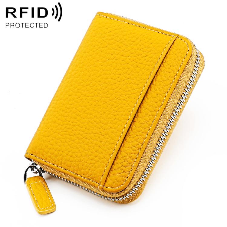 Portacarte a fisarmonica in pelle con cerniera e protezione RFID