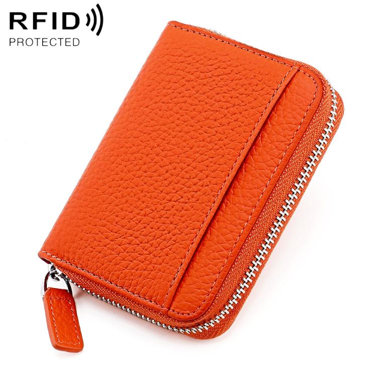 Portacarte a fisarmonica in pelle con cerniera e protezione RFID