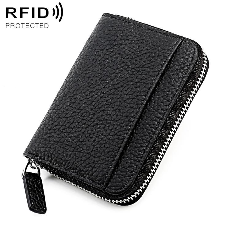 Portacarte a fisarmonica in pelle con cerniera e protezione RFID