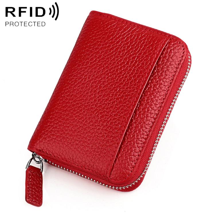 Portacarte a fisarmonica in pelle con cerniera e protezione RFID