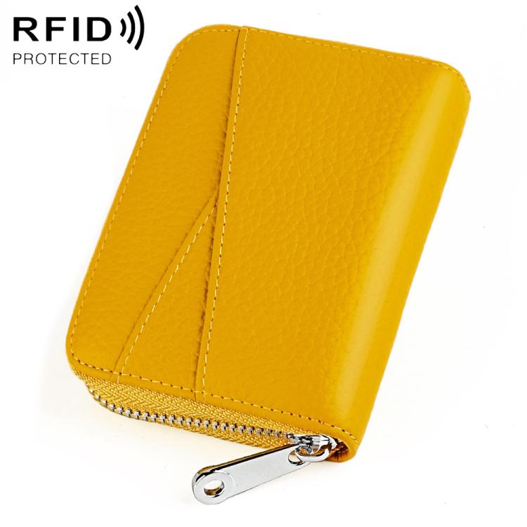 Portafoglio in vera pelle con cerniera e protezione RFID