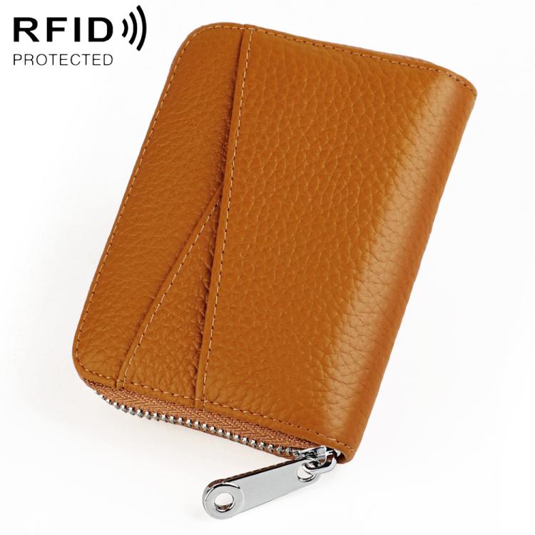 Portafoglio in vera pelle con cerniera e protezione RFID
