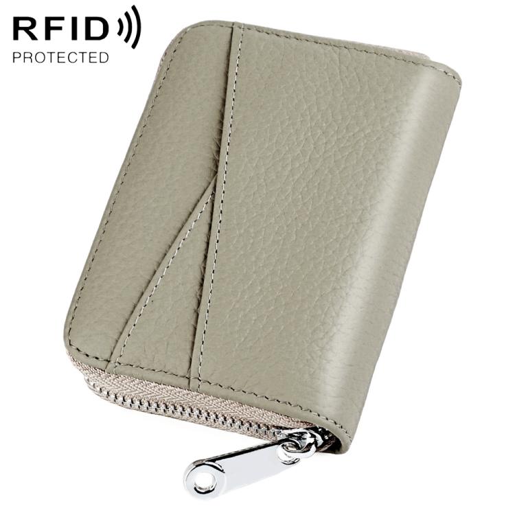 Portafoglio in vera pelle con cerniera e protezione RFID
