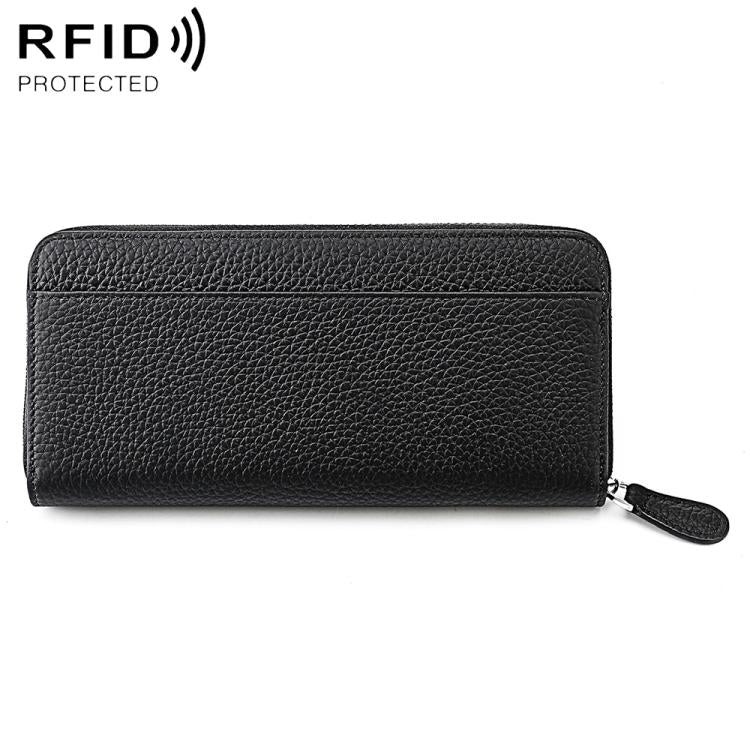 Portamonete a soffietto in pelle con cerniera e protezione RFID