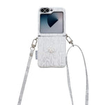 Custodia texture a squame con motivo camelia e tracolla per Samsung Galaxy Z