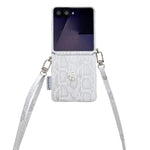 Custodia texture a squame con motivo camelia e tracolla per Samsung Galaxy Z