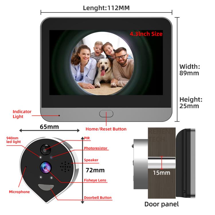 Videocitofono wireless WiFi RH-PD7 con schermo 4,3"