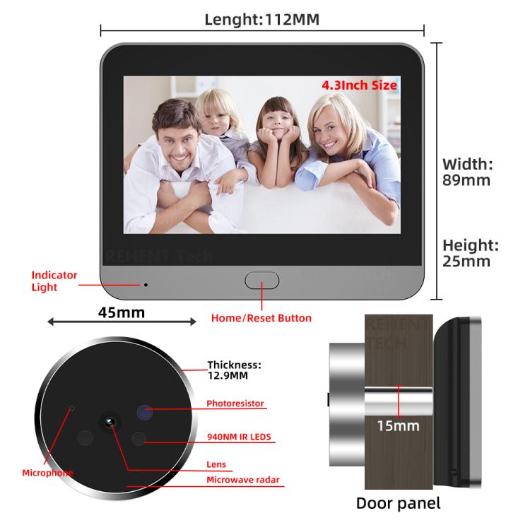 Videocitofono WiFi con schermo HD 4,3" e rilevamento movimento