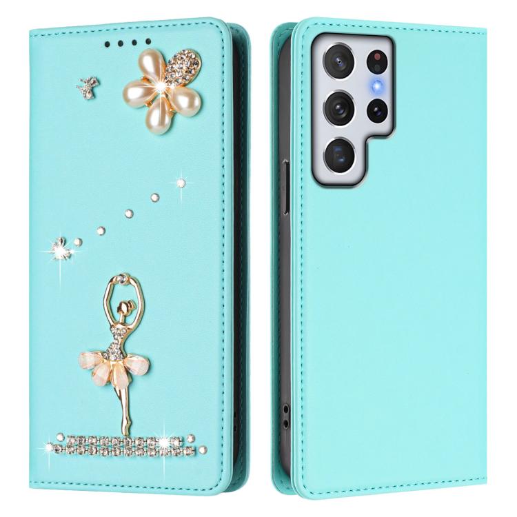Custodia in ecopelle con protezione RFID e strass per Samsung Galaxy S22 Ultra