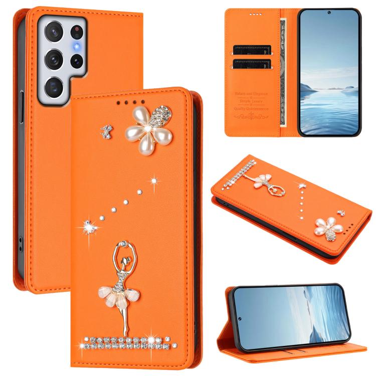 Custodia in ecopelle con protezione RFID e strass per Samsung Galaxy S22 Ultra