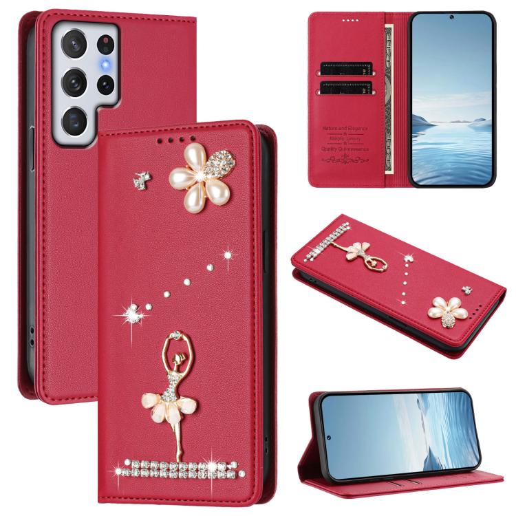 Custodia in ecopelle con protezione RFID e strass per Samsung Galaxy S22 Ultra