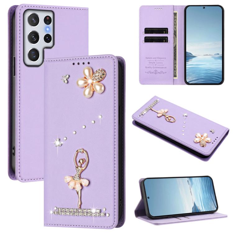 Custodia in ecopelle con protezione RFID e strass per Samsung Galaxy S22 Ultra