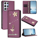Custodia in ecopelle con protezione RFID e strass per Samsung Galaxy S22 Ultra