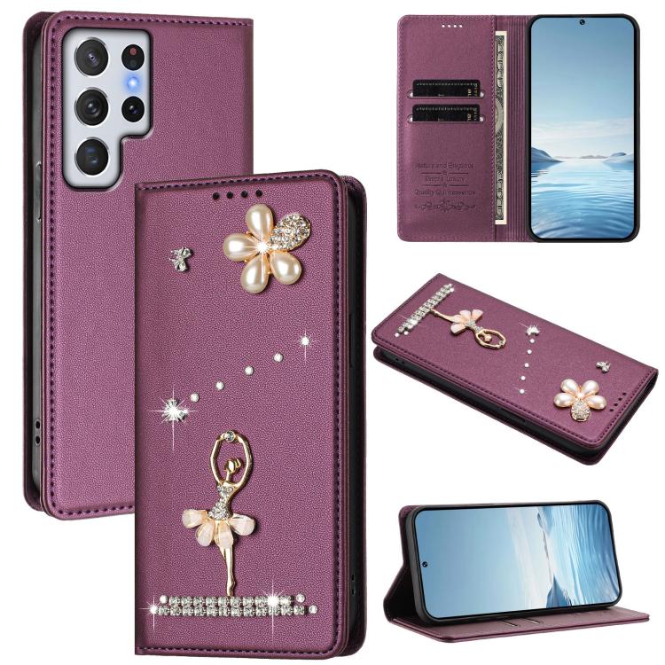 Custodia in ecopelle con protezione RFID e strass per Samsung Galaxy S22 Ultra