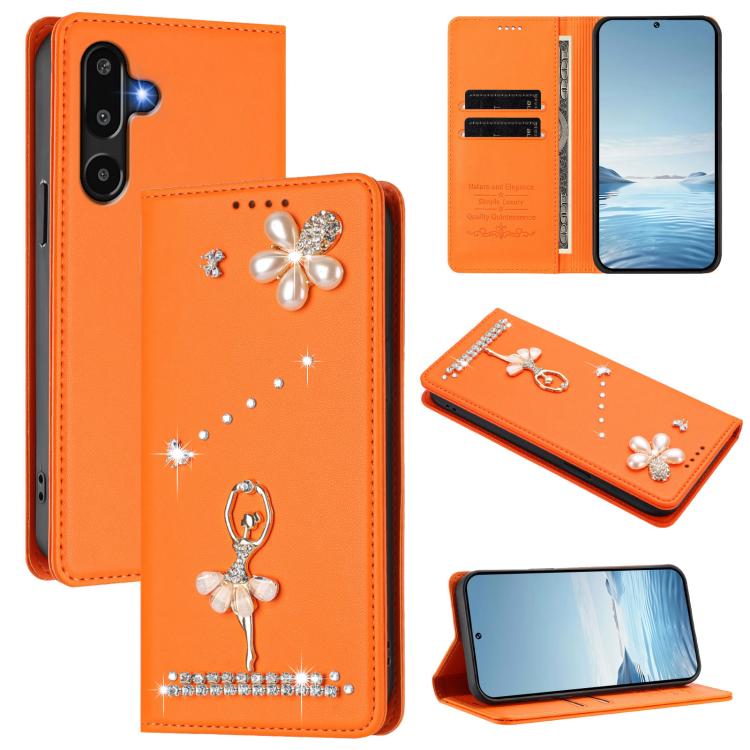 Custodia ecopelle con protezione RFID e strass per Samsung Galaxy M56, F16 e F06